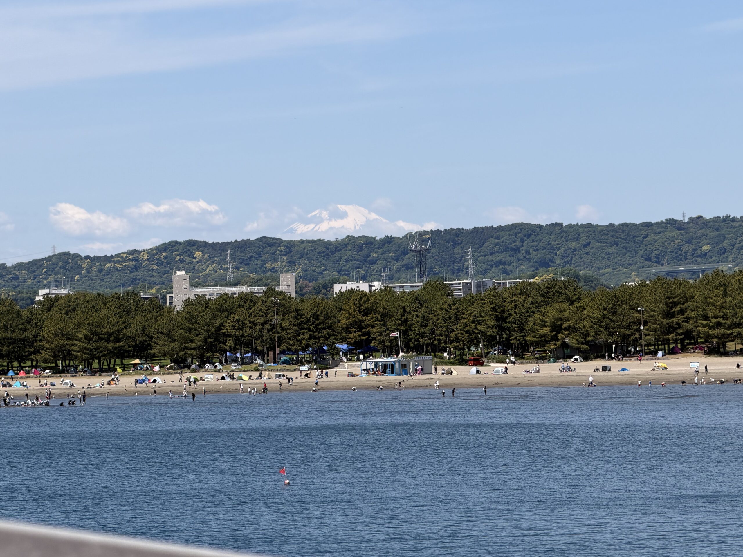 海の公園のビーチから見える富士山