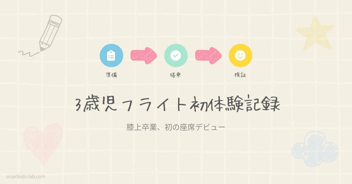 スマートキッズラボのアイキャッチ画像：3歳児が国内線飛行機で初めて座席デビューした体験を解説するブログ記事